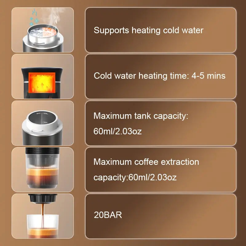 Portable Espresso Maker with USB Type-C Charging