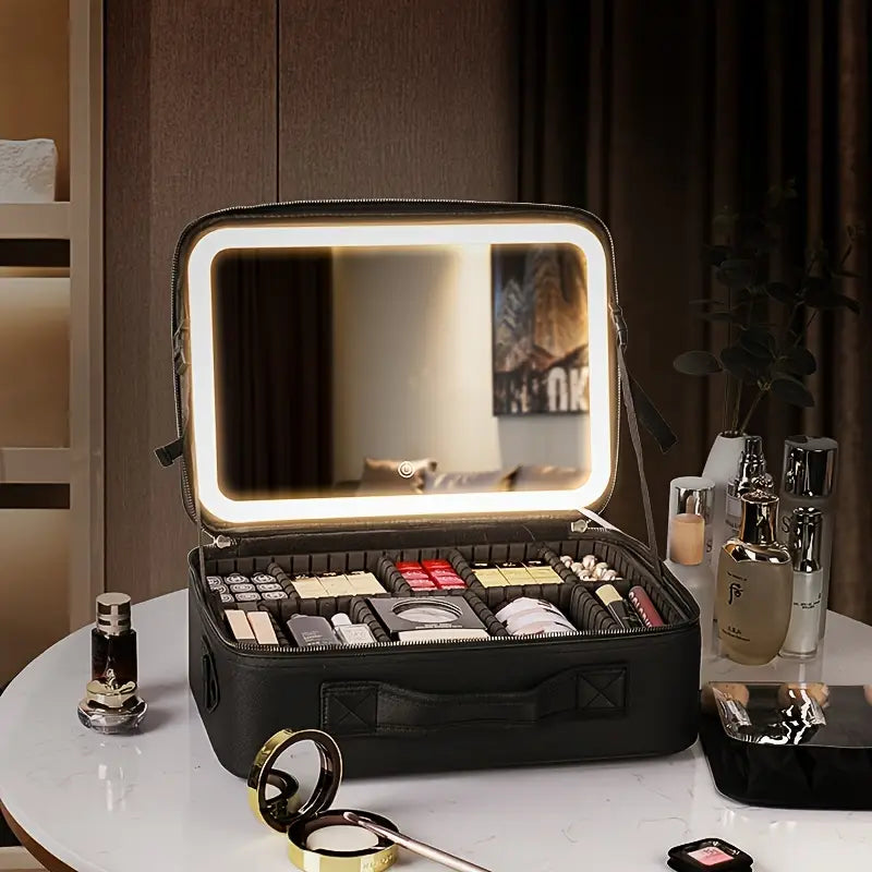 Makeup Travel Bag with LED Lighted Mirror