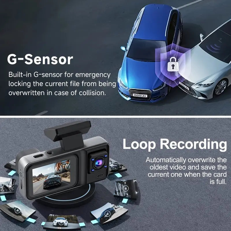 Car Dashcam with Dual Lens 1080P+720P