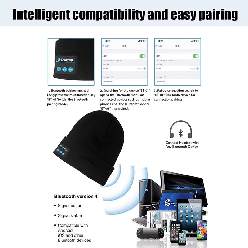 Winter Sports Bluetooth Hat Warm Beanie Music Wireless Bluetooth Headset Speaker Hats Wireless Earphones Cap Smart Headphones