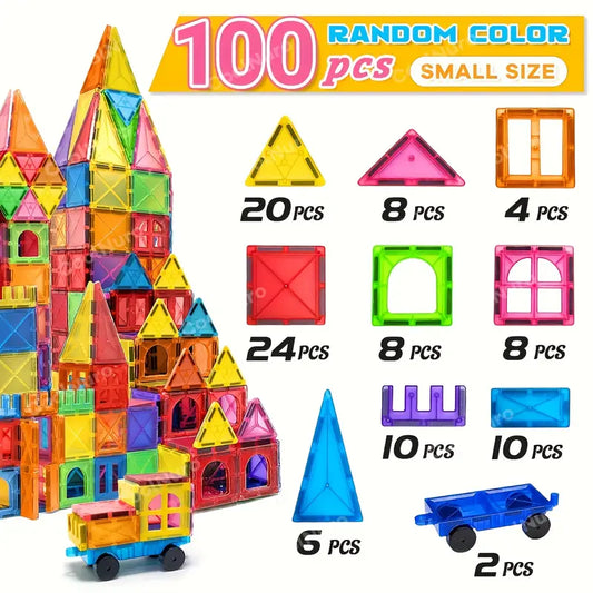 100 Piece Magnetic Building Blocks STEM Educational Set with Storage Bag