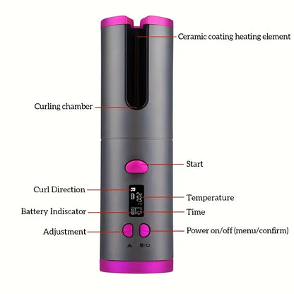 Automatic Curling Iron, USB Rechargeable, with LCD Display