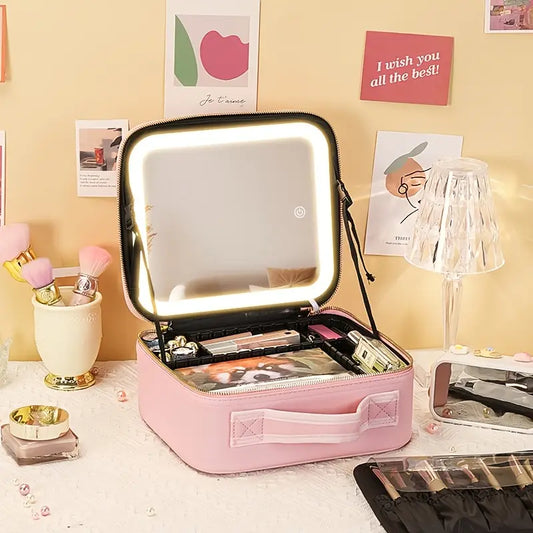 Makeup Travel Bag with LED Lighted Mirror