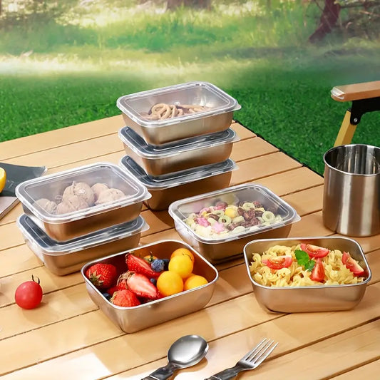 10pcs Stainless Steel Square Food Storage Containers with Flip-Top Lids