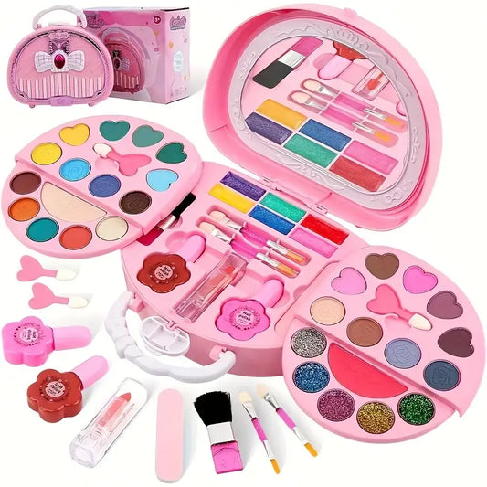 1 Set Princess Makeup Toy Set with 3-Layer Washable Cosmetic Box