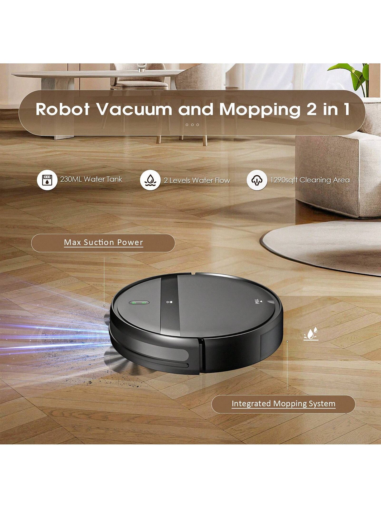 Robot Vacuum Cleaner, Robot Vacuum Cleaner and Mop Combo with 6000Pa Strong Suction, Robotic Vacuum Cleaner, App/Alexa, Robotic Vacuum with Wifi, Self-Charging Mopping Robot Vacuum Cleaner