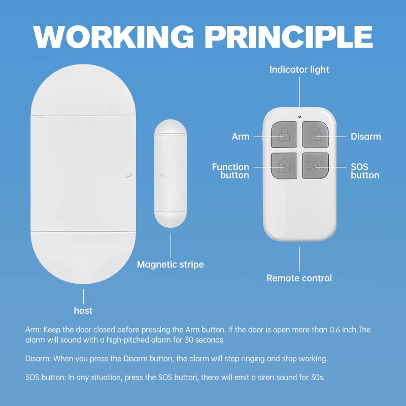 Door Window Sensor Alarm 130Db Large Volume Wireless Remote Control PIR Alert Magnetic Induction Detector Security Burglar Siren