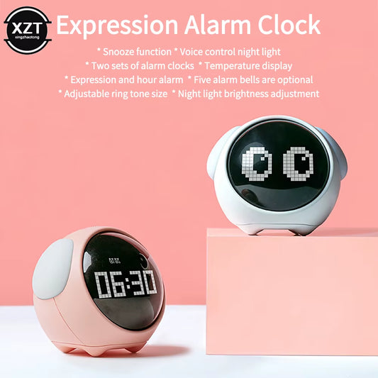 Multifunction Table Clock Expression Alarm Clock Pixel Alarm Clock Bedside Kids Night Wake up Light Smart Alarm Clock Children