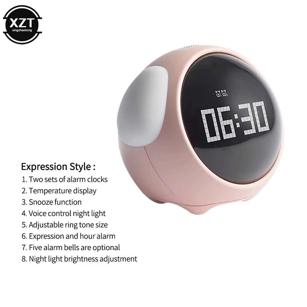 Multifunction Table Clock Expression Alarm Clock Pixel Alarm Clock Bedside Kids Night Wake up Light Smart Alarm Clock Children