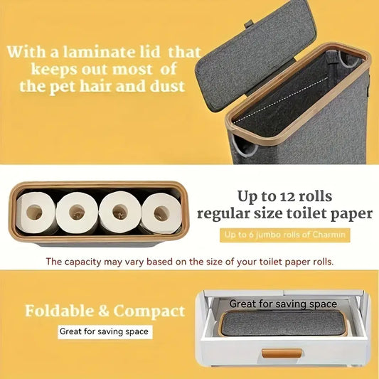 Large Capacity Foldable Toilet Paper Holder with Lid