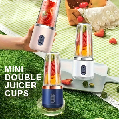 1pc Portable Double-Cup Fruit Juicer, One-Touch Operation