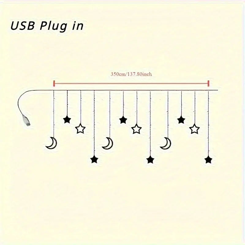 1 Pack LED Curtain String Lights with 8 Modes