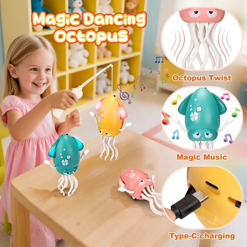 Electric dancing octopus toy with LED lights and music