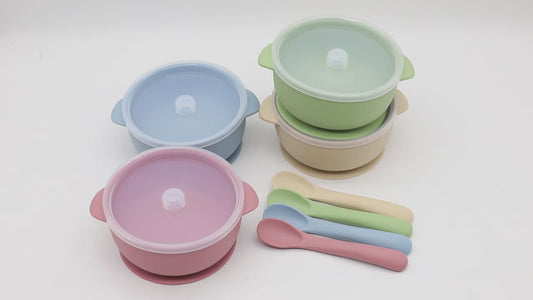 3 pcs Silicone Set 1 Spoon 1 Lid 1 Bowl